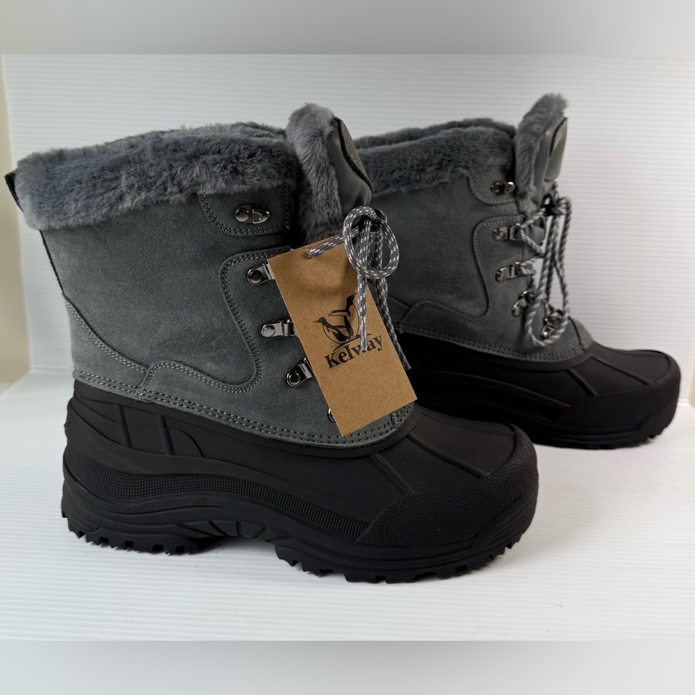 Kelway Men's Winter Insulted Waterproof Boots Black and Gray Size 8 New with Tag